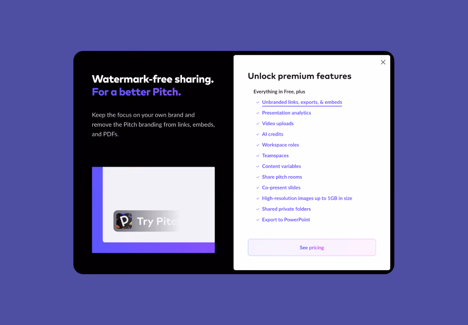 The watermark-free sharing paywall: what it removes, beside a list of premium features