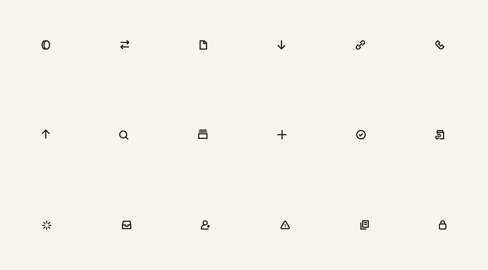 Eighteen interface icons drawn in one line weight