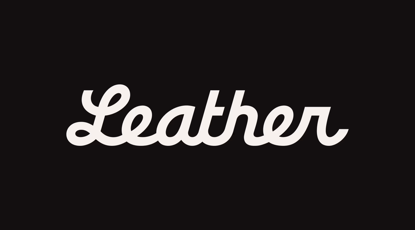 The Leather wordmark, a white script on black